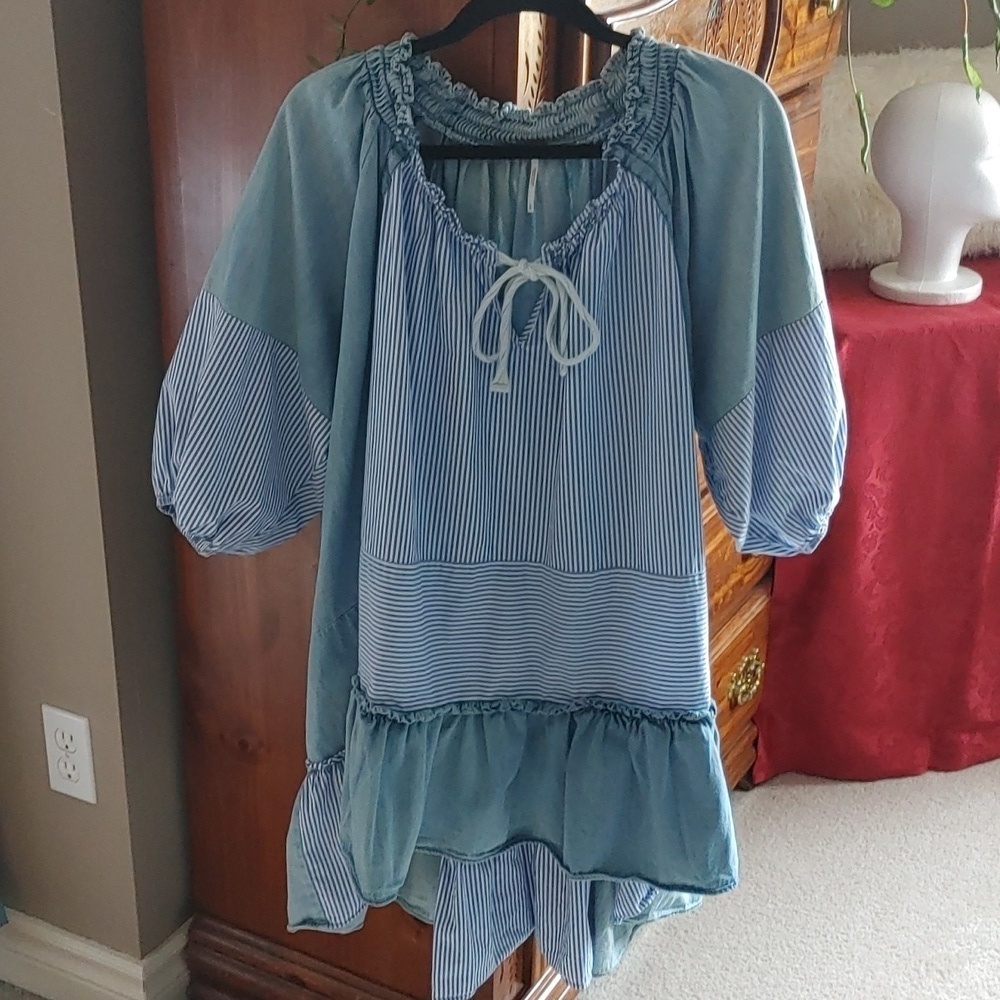Free People Keegan High Low Denim Cotton Patchwork/Tunic Dress Size Small